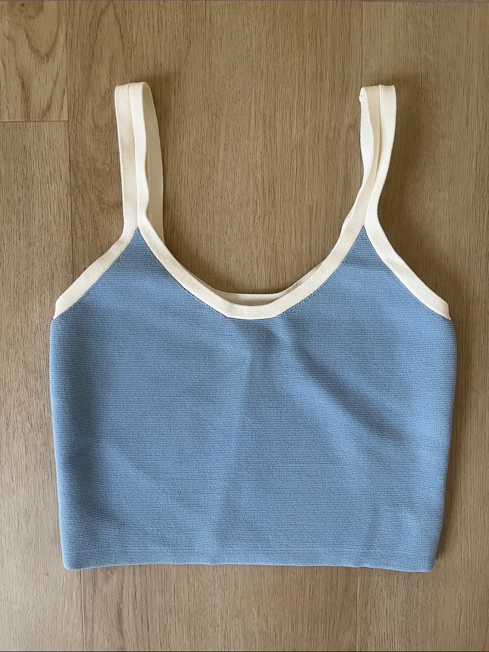 Express Body Contour Knit Scoop Neck Crop Tank Light Blue White Women's Medium